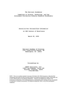 The National Academies Committee on Science, Technology, and Law Government-University-Industry Research Roundtable Sensitive But Unclassified Information at DHS Centers of Excellence