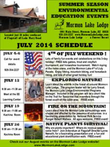 SUMMER SEASON ENVIRONMENTAL EDUCATION EVENTS Mormon Lake Lodge Located just 30 miles southeast
