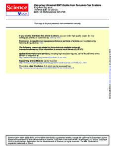 Capturing Ultrasmall EMT Zeolite from Template-Free Systems Eng-Poh Ng, et al. Science 335, ); DOI: scienceThis copy is for your personal, non-commercial use only.