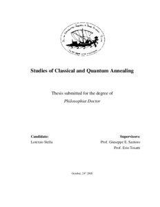 Studies of Classical and Quantum Annealing  Thesis submitted for the degree of