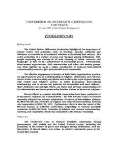 CONFERENCE ON INTERFAITH COOPERATION FOR PEACE 22 June 2005, United Nations Headquarters INFORMATION NOTE Background