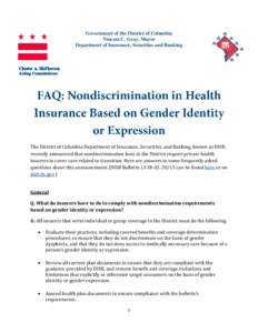 Government of the District of Columbia Vincent C. Gray, Mayor Department of Insurance, Securities and Banking The District of Columbia Department of Insurance, Securities, and Banking, known as DISB, recently announced t