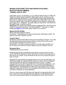 Minutes of the Green Trails Improvement Association, Board of Directors Meeting Tuesday, June 12, 2012