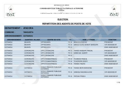 RÉPUBLIQUE DU BÉNINCOMMISSION ÉLECTORALE NATIONALE AUTONOME (CENA) -------