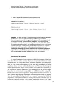 Religious Studies 44, 99–110 f 2008 Cambridge University Press doi:S003441250700933X Printed in the United Kingdom A user’s guide to design arguments TRENT DOUGHERTY Department of Philosophy, University of Ro