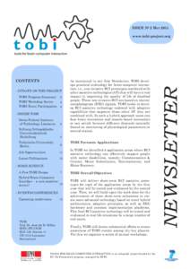 ISSUE N0 2 May[removed]CONTENTS - UPDATE ON THE PROJECT TOBI Progress Summary 2 TOBI Workshop Series