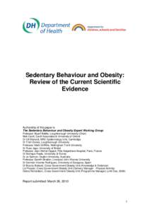 Sedentary Behaviour and Obesity: Review of the Current Scientific Evidence