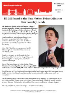Peter Skinner MEP 12 October[removed]Ed Miliband is the One Nation Prime Minister