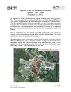 Results of the Placemaking Workshop Pelham Town Center October 19, 2006 On October 19th, 2006 approximately 40 people gathered at St. Patrick’s Church for a Placemaking Workshop facilitated by Projects for Public Space