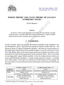 Proc. Int. Cong. of Math. – 2018 Rio de Janeiro, Vol–854) HODGE THEORY AND CYCLE THEORY OF LOCALLY SYMMETRIC SPACES Nicolas Bergeron