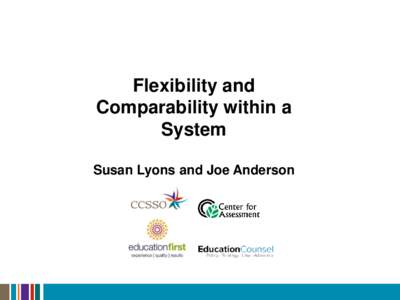 Flexibility and Comparability within a System Susan Lyons and Joe Anderson  Agenda