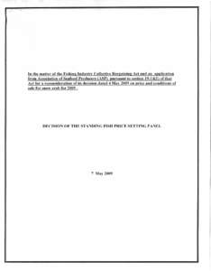 In the matter of the Fishing Industry Collective Bargaining Act and an application from Association of Seafood Producers (ASP) pursuant to section 19:14(1) of that Act for a reconsideration of its decision dated 4 May 20