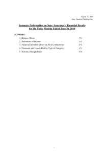 August 12, 2010 Sony Financial Holdings Inc. Summary Information on Sony Assurance’s Financial Results for the Three Months Ended June 30, 2010 <Contents>