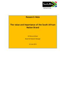 Research Note  The value and importance of the South African Nation Brand  Dr Petrus de Kock