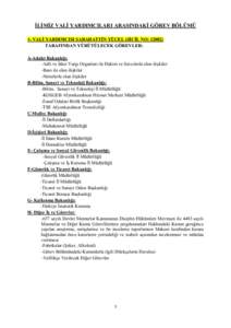 İLİMİZ VALİ YARDIMCILARI ARASINDAKİ GÖREV BÖLÜMÜ 1- VALİ YARDIMCISI SABAHATTİN YÜCEL (SİCİL NO: TARAFINDAN YÜRÜTÜLECEK GÖREVLER: A-Adalet Bakanlığı: -Adli ve İdari Yargı Organları ile Hakim