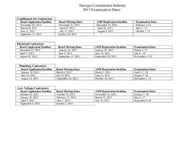 Georgia Construction Industry 2013 Examination Dates Conditioned Air Contractors Board Application Deadline November 02, 2012 March 08, 2013