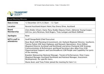 NZ Transport Agency Board meeting – Friday 12 December 2014