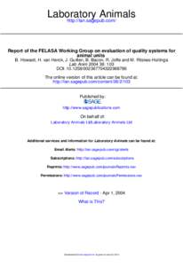 Report of the FELASA Working Group on evaluation of quality systems for animal units