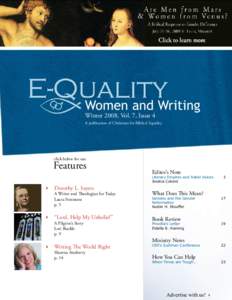 Women and Writing Winter 2008, Vol. 7, Issue 4 A publication of Christians for Biblical Equality  click below for our