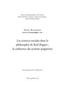 Les sciences sociales dans la philosophie de Karl Popper : la cohérence du système poppérien