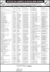 ACTIVE TAX AGENTS IN PAPUA NEW GUINEA I, Mr Samson Metofa, the PNG Tax Agents Registrar, by virture of the powers conferred by Regulation 82 of the PNG Income Tax Act as amended to-date and all other powers enabling me, 