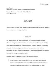 Protevi / page 1 John Protevi Department of French Studies / Louisiana State University Deleuze Conference / University of South Carolina Draft: April 11, 2007