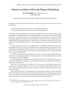 Additional copies of this essay are available at http://mikehudak.com/Articles/AestheticsOfNature.pdf  Nature’s Aesthetics Fall to the Plague of Ranching By Mike Hudak (http://mikehudak.com) 27 October 2011 An earlier 