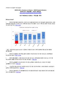 (Version in English next page) OECD (2011), Society at a Glance – OECD Social Indicators 한눈에 보는 사회상(相) – OECD 사회지표 www.oecd.org/els/social/indicators/SAG KEY FINDINGS: KOREA – 주요내용