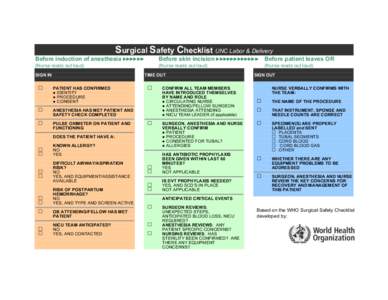 Surgical Safety Checklist UNC Labor & Delivery Before induction of anesthesia ►►►►►► Before skin incision ►►►►►►►►►►►►  Before patient leaves OR