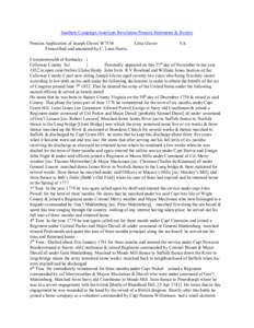 Southern Campaign American Revolution Pension Statements & Rosters Pension Application of Joseph Glover W7534 Transcribed and annotated by C. Leon Harris. Celia Glover