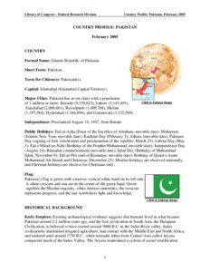 Library of Congress – Federal Research Division  Country Profile: Pakistan, February 2005