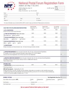 National Postal Forum Registration Form Anaheim, CA | May 17-20, Fair Ridge Drive, Suite 150 Fairfax, VAPhone: Fax: 