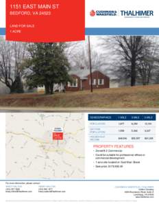 1151 EAST MAIN ST BEDFORD, VA[removed]LAND FOR SALE 1 ACRE  DEMOGRAPHICS