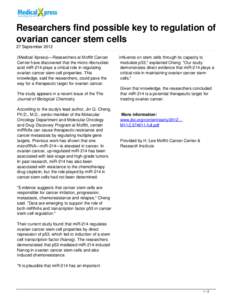 Researchers find possible key to regulation of ovarian cancer stem cells