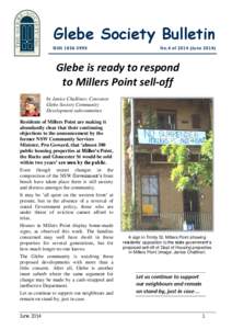 Glebe Society Bulletin ISSN 1836-599X No.4 of[removed]June[removed]Glebe is ready to respond