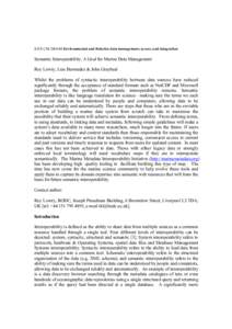 ICES CM 2006/M Environmental and fisheries data management, access, and integration   Semantic Interoperability: A Goal for Marine Data Management  Roy Lowry, Luis Bermudez & John Graybeal  Whil