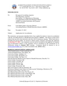 ACCREDITING BUREAU OF HEALTH EDUCATION SCHOOLS 7777 Leesburg Pike Suite 314 N · Falls Church, Virginia[removed]Tel[removed] · Fax[removed] · E-Mail: [removed] MEMORANDUM To: