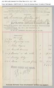 July 1894 royalty statement from Oliver Ditson & Co., July 1, 1894 Foster Hall Collection, CAM.FHC[removed], Center for American Music, University of Pittsburgh. 