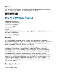 Cookies This site uses cookies to oﬀer you a better browsing experience. Find out more on how we use cookies and how you can change your settings . Mr. NJOKWENI, FEZILE Knowledge Management