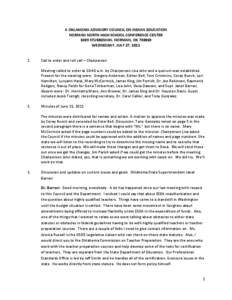 A OKLAHOMA ADVISORY COUNCIL ON INDIAN EDUCATION NORMAN NORTH HIGH SCHOOL CONFERENCE CENTER 1809 STUBBEMAN, NORMAN, OK[removed]WEDNESDAY, JULY 27, [removed].