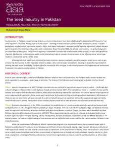 The Seed Industry in Pakistan: Regulation, Politics, and Entrepreneurship
