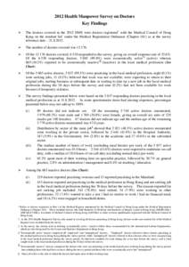 2012 Health Manpower Survey on Doctors Key Findings  The doctors covered in the 2012 HMS were doctors registered* with the Medical Council of Hong Kong on the resident list† under the Medical Registration Ordinance 