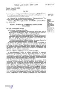 Occupational safety and health / 111th United States Congress / National Park Service Organic Act / An Act further to protect the commerce of the United States / Disaster preparedness / Emergency management / Humanitarian aid