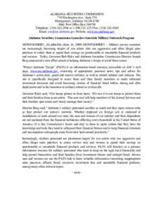 ALABAMA SECURITIES COMMISSION 770 Washington Ave., Suite 570 Montgomery, Alabama[removed]Mail: Post Office Box[removed]Telephone: ([removed]or[removed]Fax: ([removed]Email: [removed] Website: