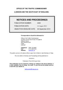 OFFICE OF THE TRAFFIC COMMISSIONER (LONDON AND THE SOUTH EAST OF ENGLAND) NOTICES AND PROCEEDINGS PUBLICATION NUMBER: