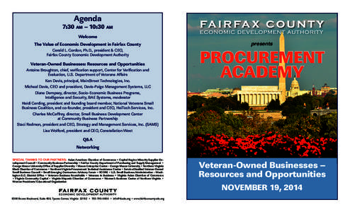 Agenda  7:30 am – 10:30 am Welcome The Value of Economic Development in Fairfax County Gerald L. Gordon, Ph.D., president & CEO,