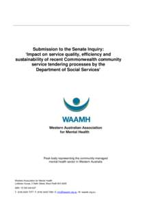 Submission to the Senate Inquiry: ‘Impact on service quality, efficiency and sustainability of recent Commonwealth community service tendering processes by the Department of Social Services’