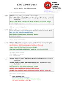 D.U.F.F CALENDAR for 2014 Version: Jan2014 Note: Subject to change. 1 Jan – 10 Jan Christmas break Term 1  Contact: Dubbo Ultimate Frisbee Federation Inc.