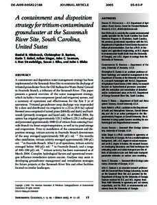 DE-AI09-00SR22188  JOURNAL ARTICLE A containment and disposition strategy for tritium-contaminated