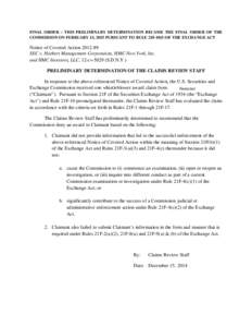 Final Order: Notice of Covered Action; SEC v. Harbert Management Corporation, HMC-New York, Inc. and HMC Investors, LLC, 12-cvS.D.N.Y.)